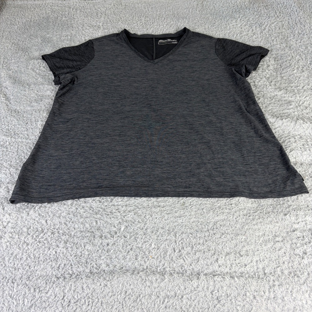Eddie Bauer Womens 2XL Gray Space Dye V-Neck Short Sleeve Active T-Shirt Top